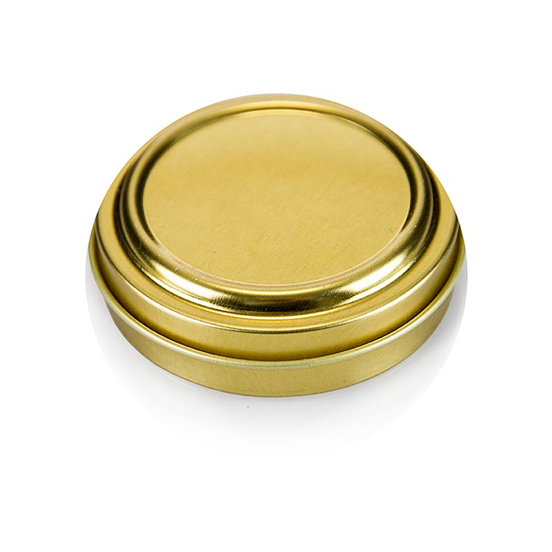 Tin kaviar - emas, tidak bercetak, tanpa getah, Ø 5.5cm, untuk 80g kaviar, 100% Chef - 1 keping - Longgar Tin kaviar - emas, tidak bercetak, tanpa getah, Ø 5.5cm, untuk 80g kaviar, 100% Chef - 1 keping - Longgar