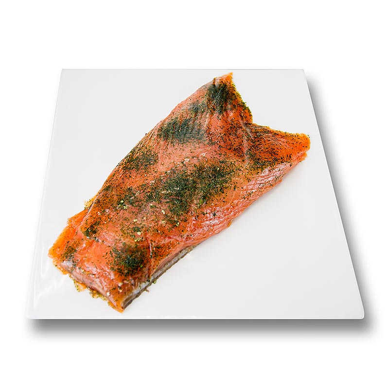 Salmon escoces encurtido, encurtido, con eneldo, en rodajas - aproximadamente 500 gramos - vacio
