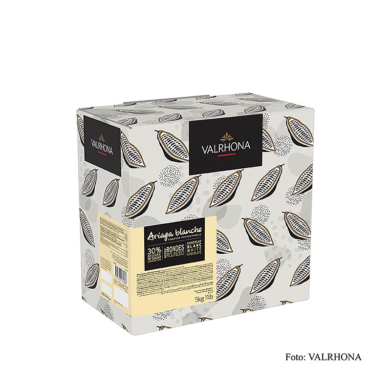 Valrhona Ariaga Blanchet, hvit couverture, callets, 30% kakaosmoer - 5 kg - Kartong