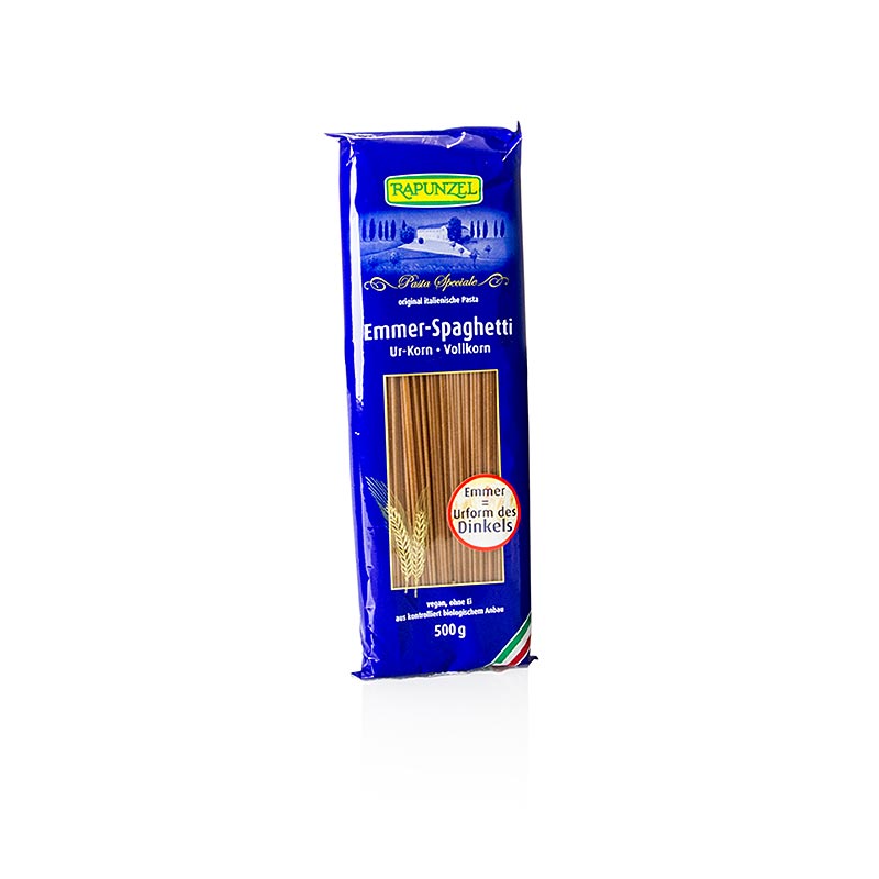 Rapunzel, pasta emmer - espaguetis, integrales, organicos - 500g - bolsa