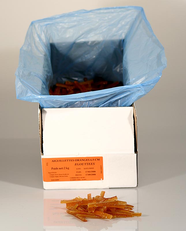 Orangeat, kandierte Orangenschale, in Streifen, Corsiglia Facor - 2 kg - Karton Orangeat, kandierte Orangenschale, in Streifen, Corsiglia Facor - 2 kg - Karton