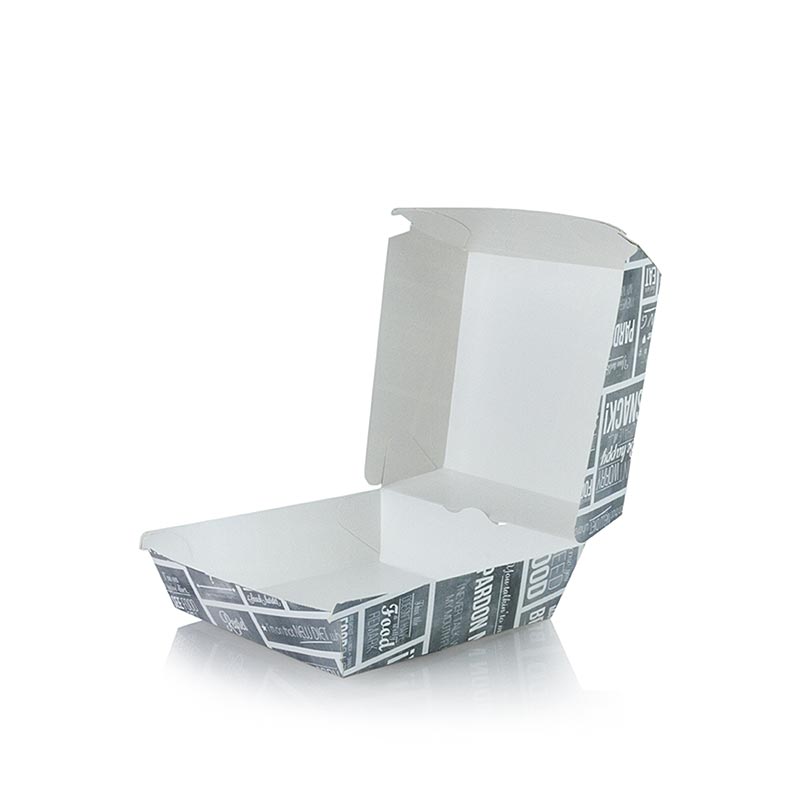 Caixa de hamburguer descartavel M, 115 x 115 x 70 mm, papelao, conceito de giz - 300 pecas - Cartao