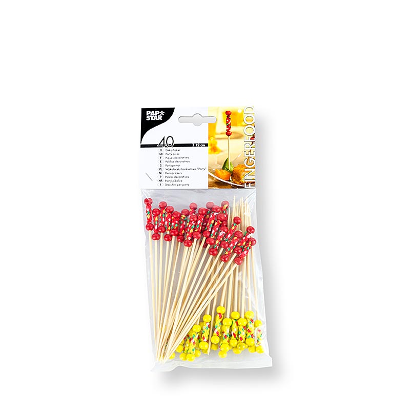 Espetos de bambu Mexico, com decoracao colorida e micangas, 12 cm - 40 pecas - bolsa Espetos de bambu Mexico, com decoracao colorida e micangas, 12 cm - 40 pecas - bolsa