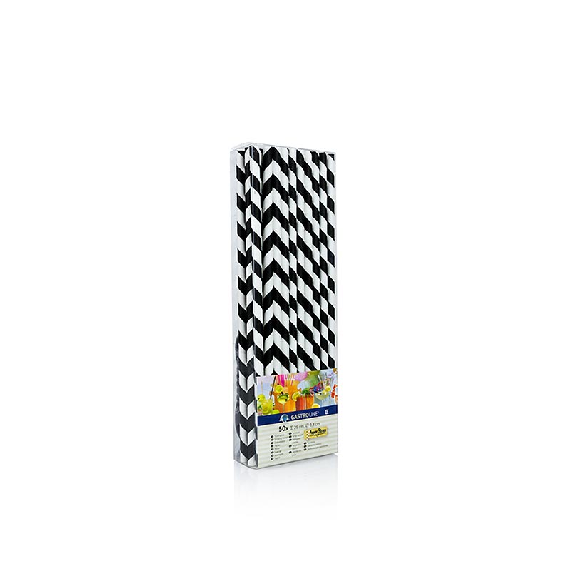 Penyedut minuman kertas pakai buang berjalur JUMBO, hitam dan putih, 25 cm - 50 keping - lepuh