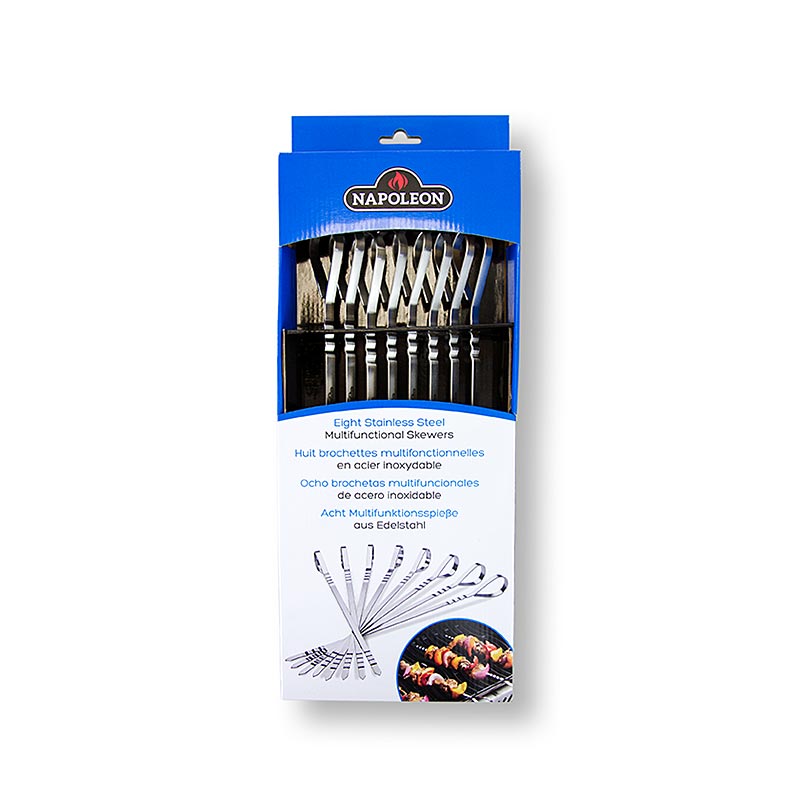 Brocheta grill - brocheta ondulada, 38cm, pieza de acero inoxidable, Napoleon - 8 piezas - embalar