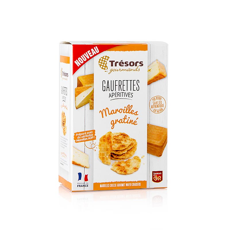 Barsnack Tresors - Gaufrettes, ranska Minivohveleita Maroilles-juustolla - 60 g - laatikko