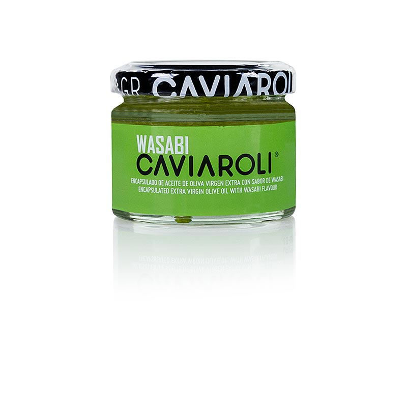 Caviaroli® caviale all`olio d`oliva, piccole perle di olio d`oliva con wasabi - 50 g - Bicchiere