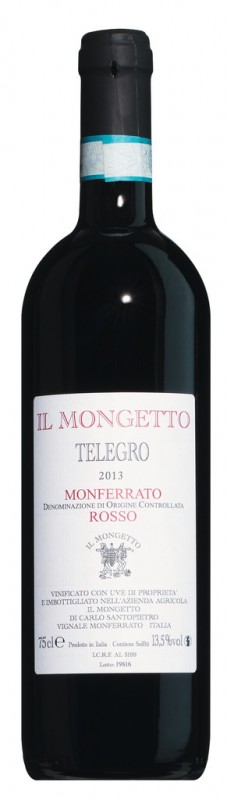Vinho tinto, barrica, Monferrato Rosso DOC Telegro, Il Mongetto - 0,75 litros - Garrafa