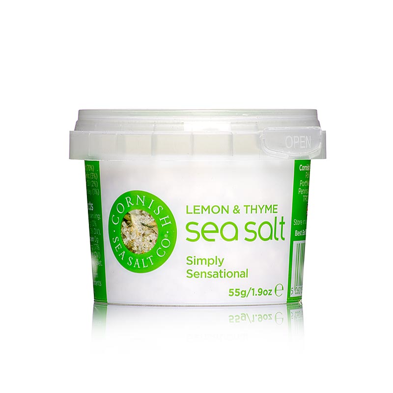 Garam Laut Cornish, kepingan garam laut dengan lemon dan thyme dari Cornwall / England - 55g - Pe boleh Garam Laut Cornish, kepingan garam laut dengan lemon dan thyme dari Cornwall / England - 55g - Pe boleh