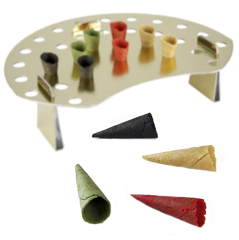 Mini-Hörnchen Basic, neutral, rot, grün, schwarz, Ø 2,5x7,5cm, mit Waffelhalter - 1,1 kg, 260 Stück - Karton Mini-Hörnchen Basic, neutral, rot, grün, schwarz, Ø 2,5x7,5cm, mit Waffelhalter - 1,1 kg, 260 Stück - Karton