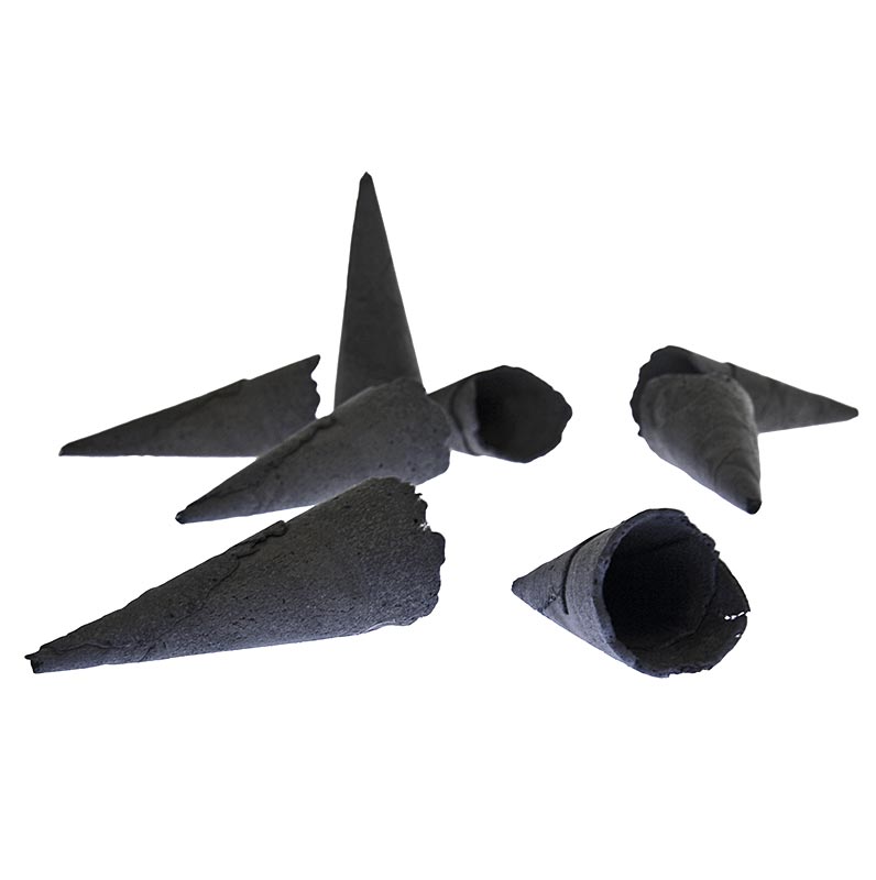 Mini-Hörnchen - Waffelcornets, salzig, schwarz gefärbt, Ø 2,4x7,5cm, Sosa - 1 kg, 360 St - Karton Mini-Hörnchen - Waffelcornets, salzig, schwarz gefärbt, Ø 2,4x7,5cm, Sosa - 1 kg, 360 St - Karton