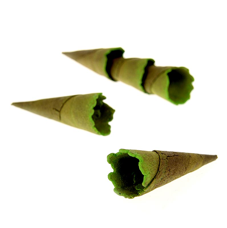 Mini-Hörnchen - Waffelcornets, süß, grün gefärbt, Ø 2,4x7,5cm, Sosa - 1,635 kg, 360 St - Karton Mini-Hörnchen - Waffelcornets, süß, grün gefärbt, Ø 2,4x7,5cm, Sosa - 1,635 kg, 360 St - Karton