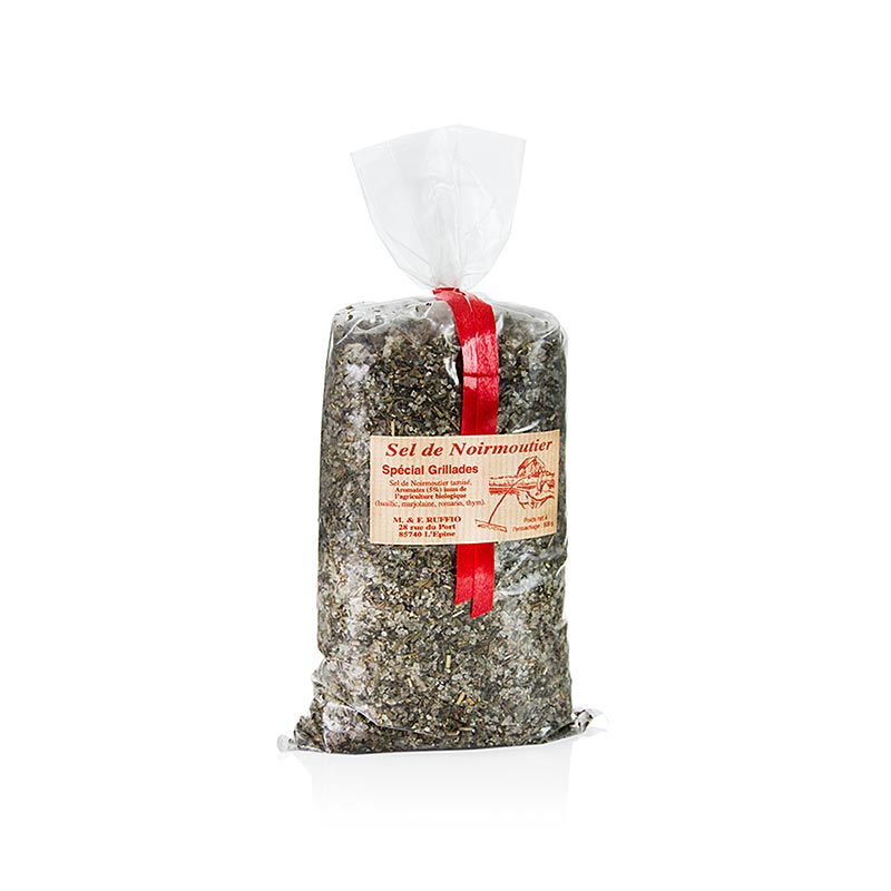Garam laut, kasar, abu-abu, lembab, dengan herba, Noirmoutier / Prancis - 500 gram - tas