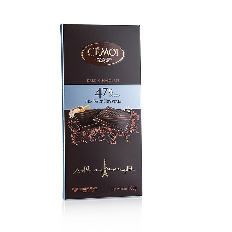 Barra de chocolate - oscuro 47% cacao, con Flor de Sal, Cemoi - 100 gramos - Papel