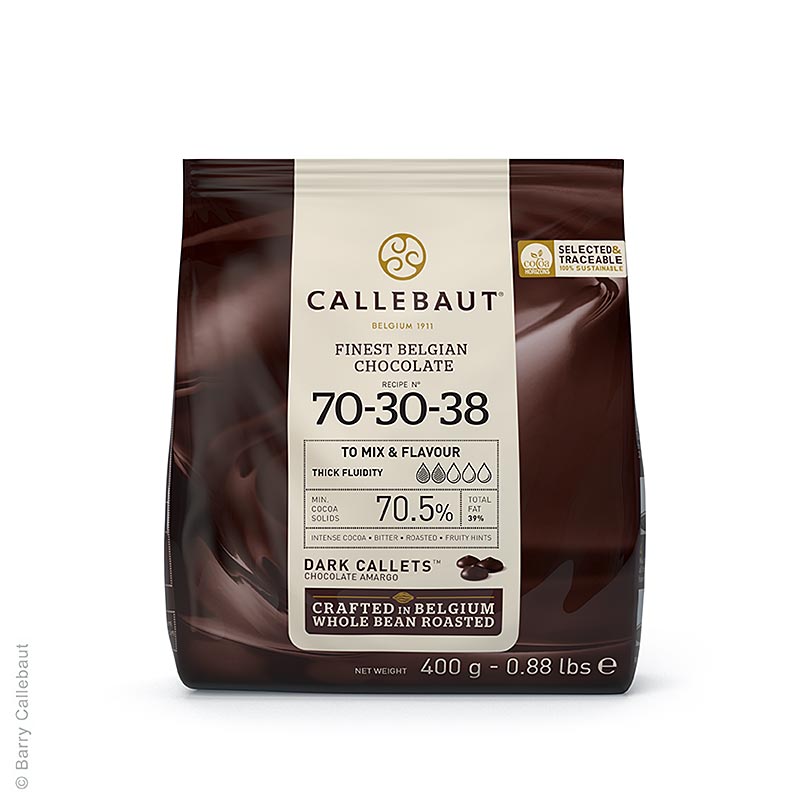 Callebaut tumma suklaa (70,5 %), Callets Couverture (70-30-38 %) - 400g - laukku