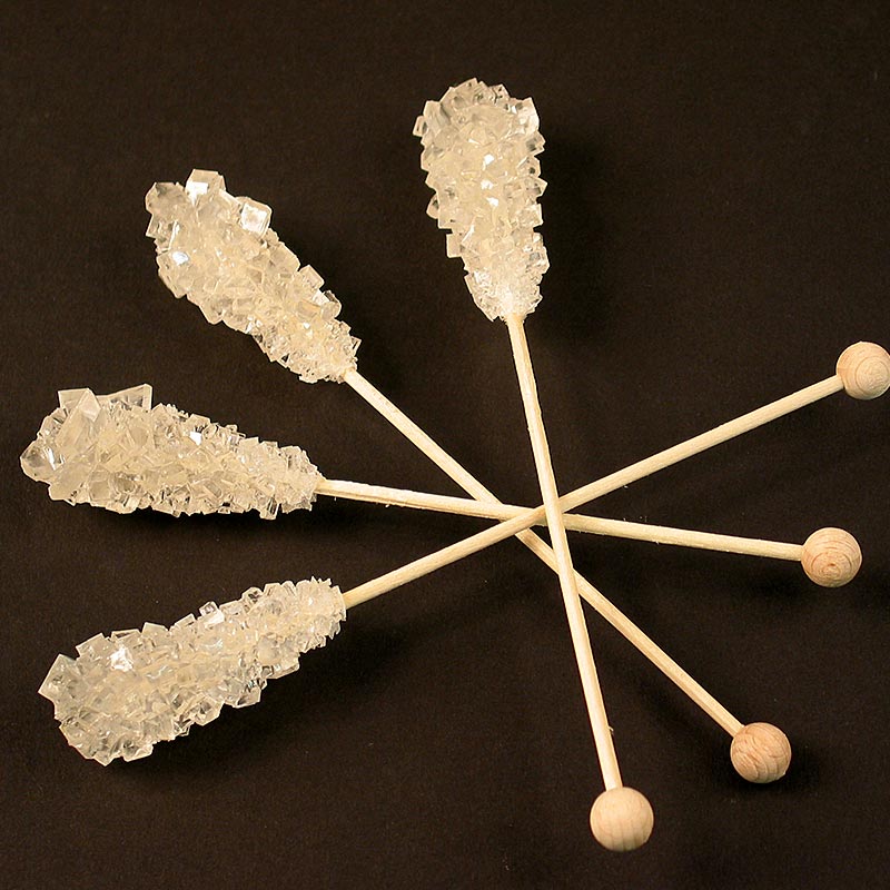 Kandis-Sticks, weiß, Zuckerkristalle am Stiel - 1 kg, 100 St - Karton Kandis-Sticks, weiß, Zuckerkristalle am Stiel - 1 kg, 100 St - Karton