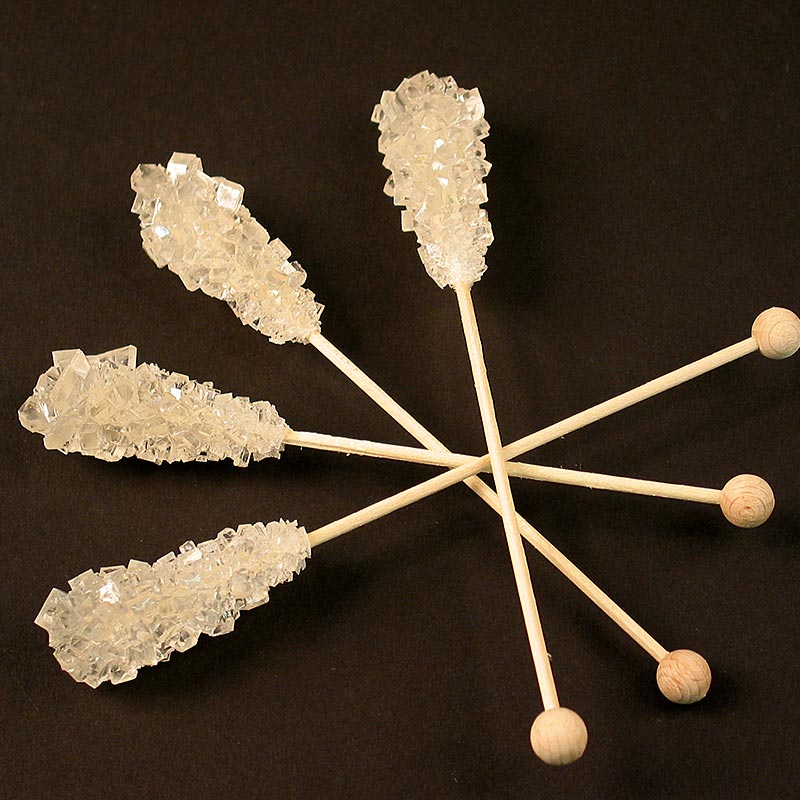 Kandis-Sticks, weiß, Zuckerkristalle am Stiel - 1 kg, 100 Stück - Karton