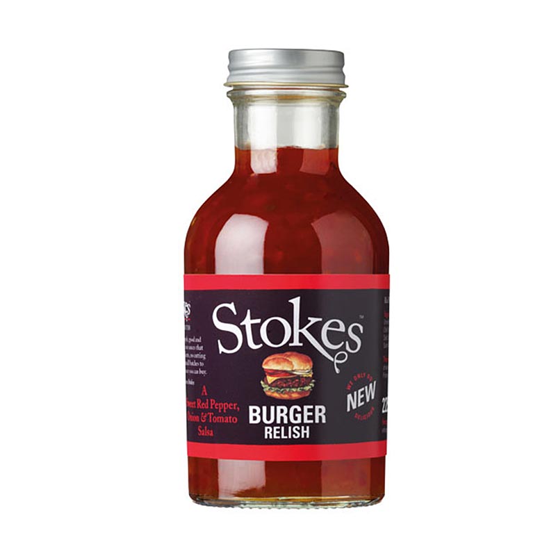 Stokes Burger Relish, salsa di peperoni rossi e pomodori - 265 ml - Bottiglia