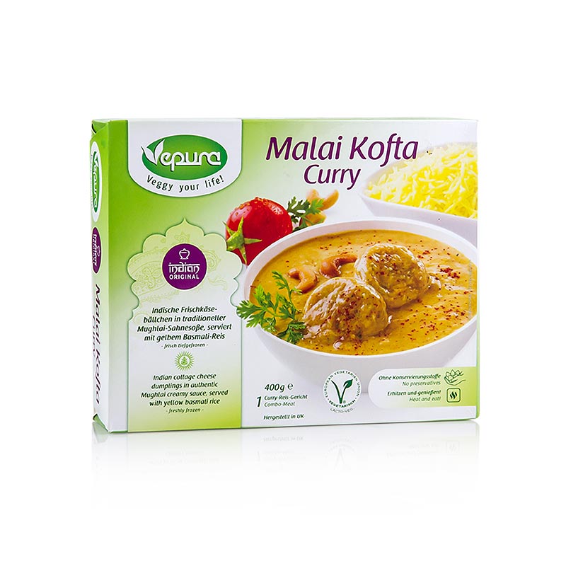 Malai Kofta Curry - Kasvis. Pallot Mughlai-kermakastikkeessa basmatiriisin kanssa, Vepura - 400g - pakkaus