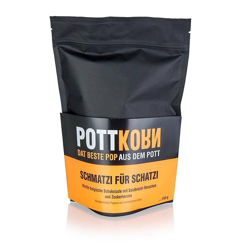 Pottkorn - Schmatzi untuk kekasih, popcorn dengan coklat putih, pretzel - 150 gram - tas