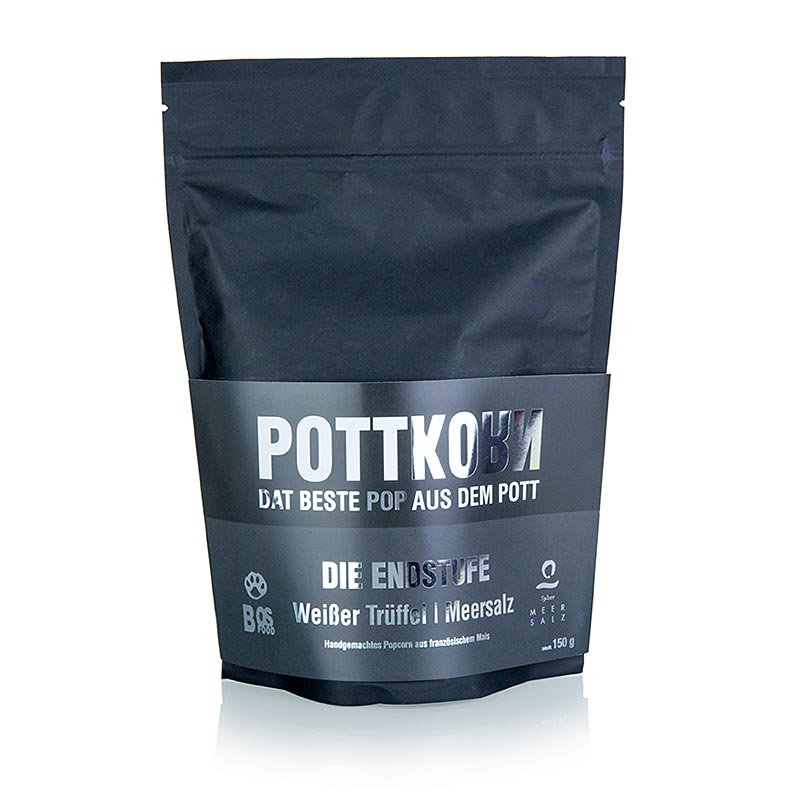 Pottkorn - fase finale, popcorn con tartufo bianco e sale marino e cioccolato bianco - 150 g - borsa