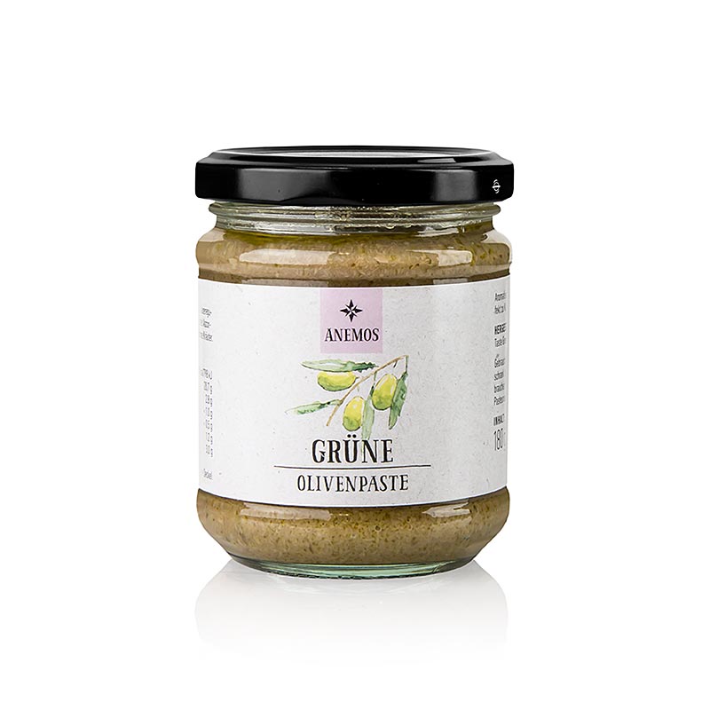 Olivpasta - tapenade, gron, fran Chalkediki oliver, ANEMOS - 180 g - Glas