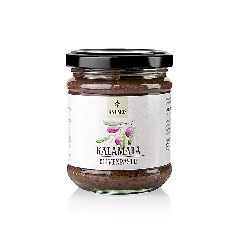 Pasta d`oliva - tapenade, negre, d`olives de Kalamata, ANEMOS - 180 g - Vidre