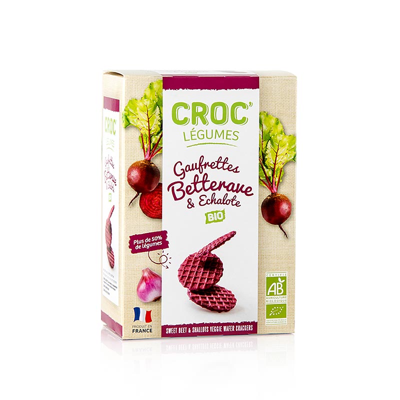 Camilan bar Croc Legumes - Perancis Wafel mini dengan bit dan bawang merah, organik - 40 gram - kotak