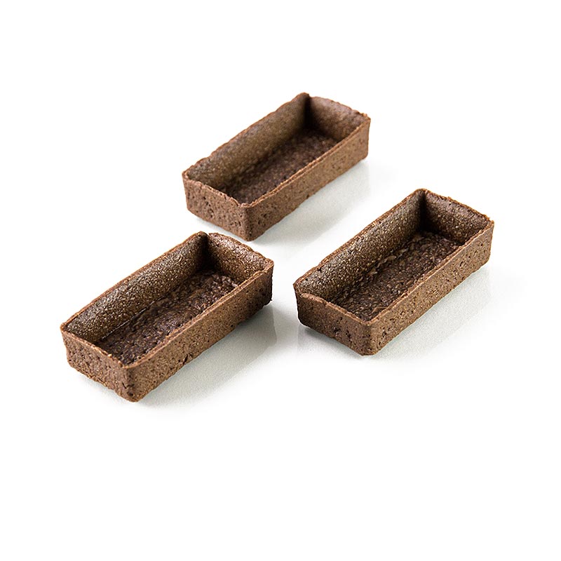 Tartaletas de postre - Filigrano, rectangular, 7,3x3,3cm, Al. 1,8cm, masa quebrada de chocolate - 162 piezas - Cartulina