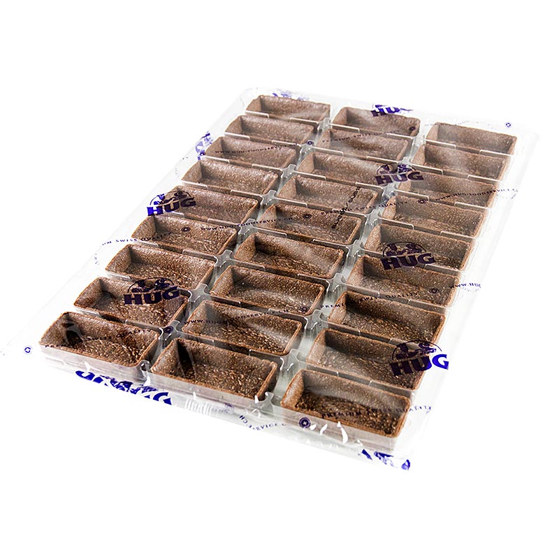 Tartaletas de postre - Filigrano, rectangular, 7,3x3,3cm, Al. 1,8cm, masa quebrada de chocolate - 162 piezas - Cartulina