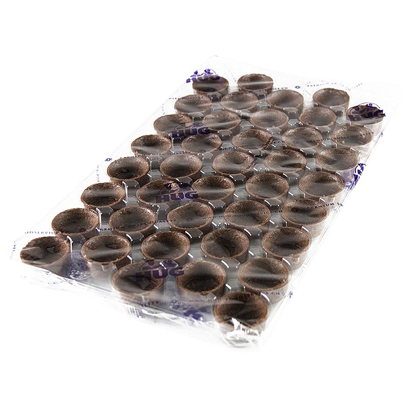 Mini tortinhas de sobremesa - Filigrana, redonda, Ø 3,8cm, A 1,8cm, massa quebrada de chocolate - 200 pecas - Cartao