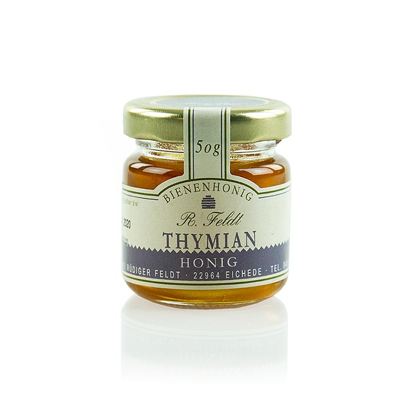 Miele di timo, erbaceo, altamente aromatico dell`apicoltura Feldt - 50 g - Bicchiere