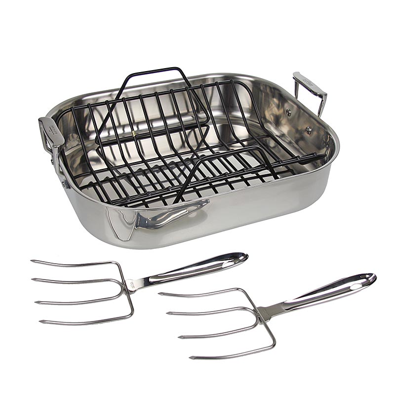 ALL-CLAD - Bratreine mit Rost und Gabeln, 44,3 x 34,7 x 8,5 cm, STAINLESS® (Edelstahl) - 44,3x 34,7 x 8,5 cm - Karton ALL-CLAD - Bratreine mit Rost und Gabeln, 44,3 x 34,7 x 8,5 cm, STAINLESS® (Edelstahl) - 44,3x 34,7 x 8,5 cm - Karton