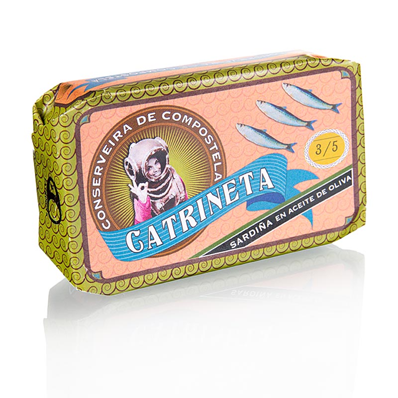 Sardinas enteras en aceite de oliva, 3-5 piezas, Catrineta - 115g - poder