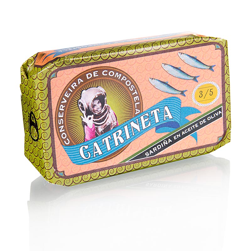 Sarden, utuh, dalam minyak zaitun, 3-5 potong, Catrineta - 115 gram - Bisa