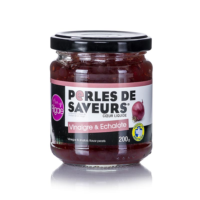 Vinagre de chalota de caviar picante, perola tamanho 5 mm, esferas, Les Perles - 200g - Vidro