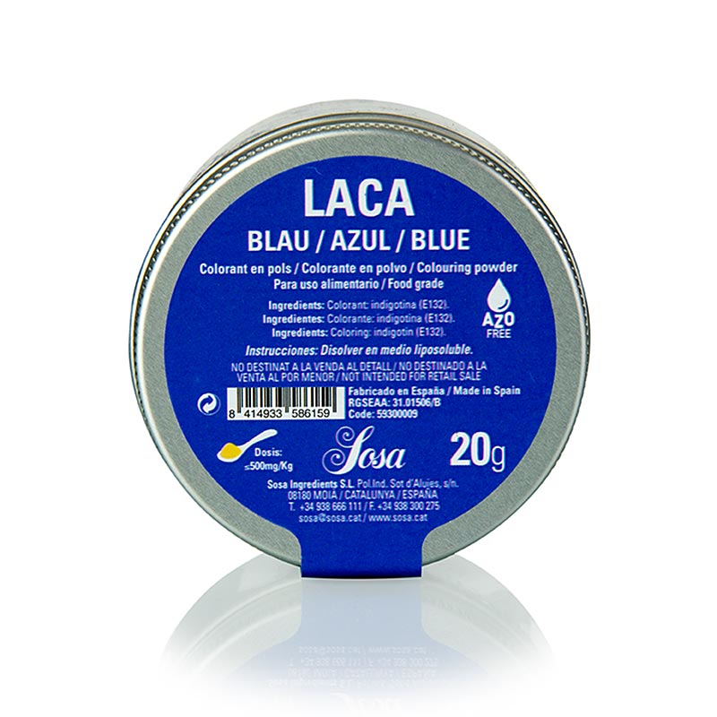 Corante alimentar Sosa, em po, azul, soluvel em gordura - 20g - Pe pode