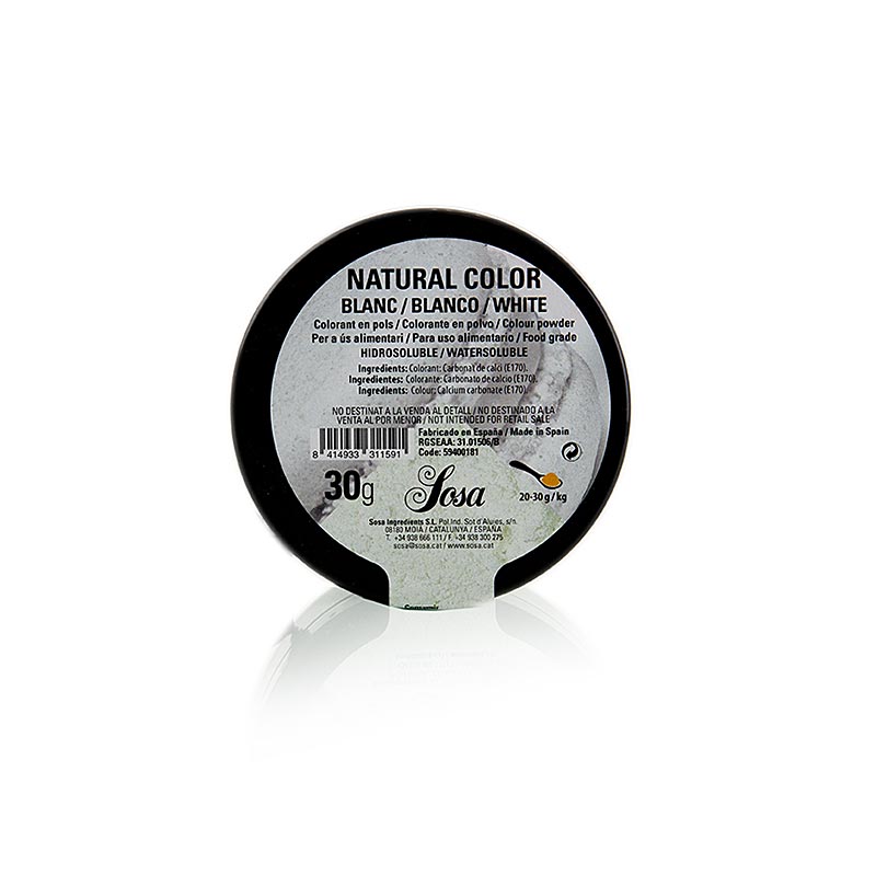 Colorant alimentari Sosa natural, en pols, blanc, soluble en aigua (38558) - 30 g - llauna