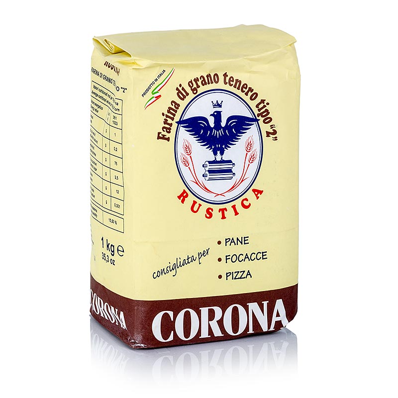 Farinha de trigo escuro, Farina rustica, para pao, focaccia e pizza, Corona - 1 kg - Bolsa