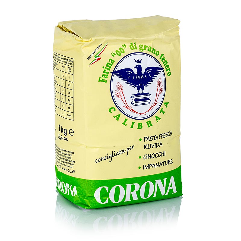 Farinha para macarrao, Tipo 00, Farina Calibrata, para massas asperas e nhoques, Corona - 1 kg - Bolsa