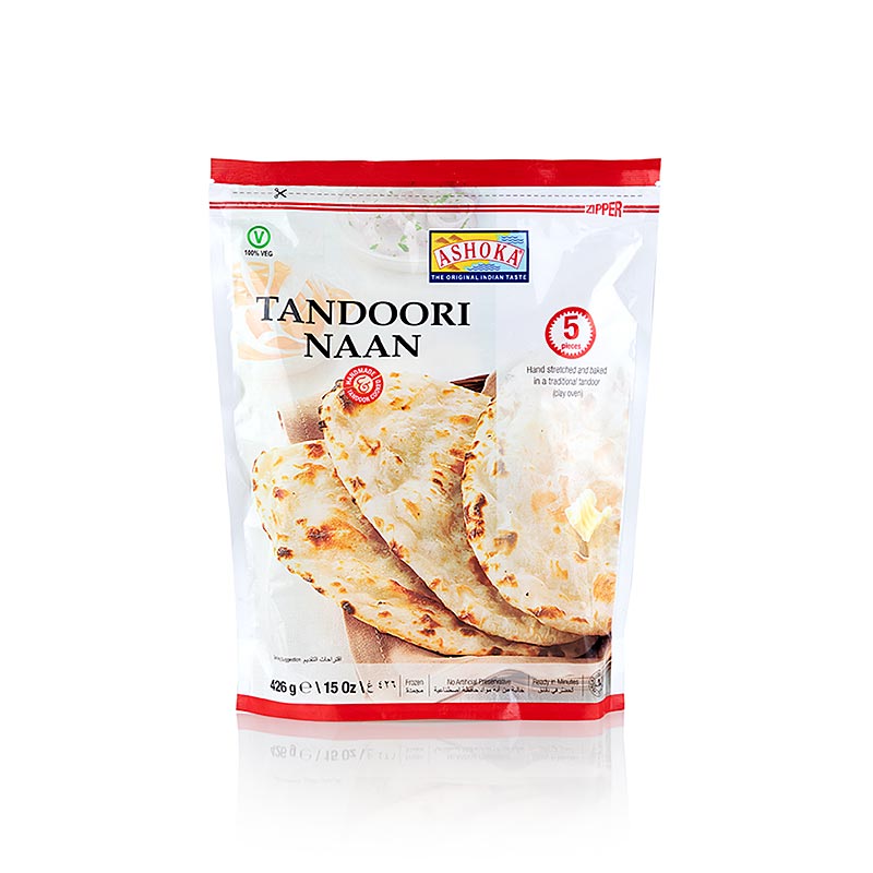 Pan indio Tandoori Naan, natural (normal) 5 panes, 426 g - 426 g, 5 piezas - bolsa