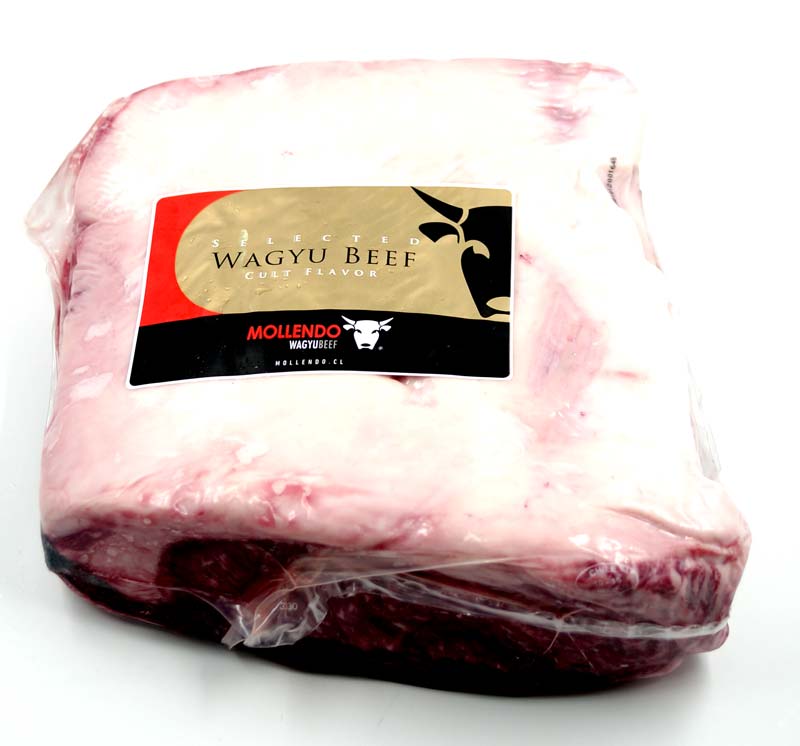 Rosbife de Wagyu do Chile, cortado pela metade sem corrente BMS 6-7, bovino, carne / Agricola Mollendo SA - aproximadamente 2-3 kg - vacuo