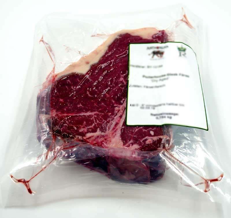 Porterhouse Steak 25 dite i thate i vjeteruar nga meshqerrat bavareze, vici, mish nga Gjermania - rreth 0.7 kg - vakum