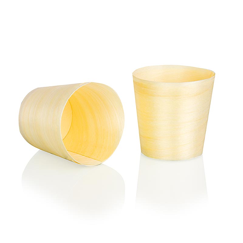 Timbales (vasos) de madera desechables, Ø 5,5 cm, 6 cm de alto (no aptos para contener liquidos). - 50 piezas - bolsa