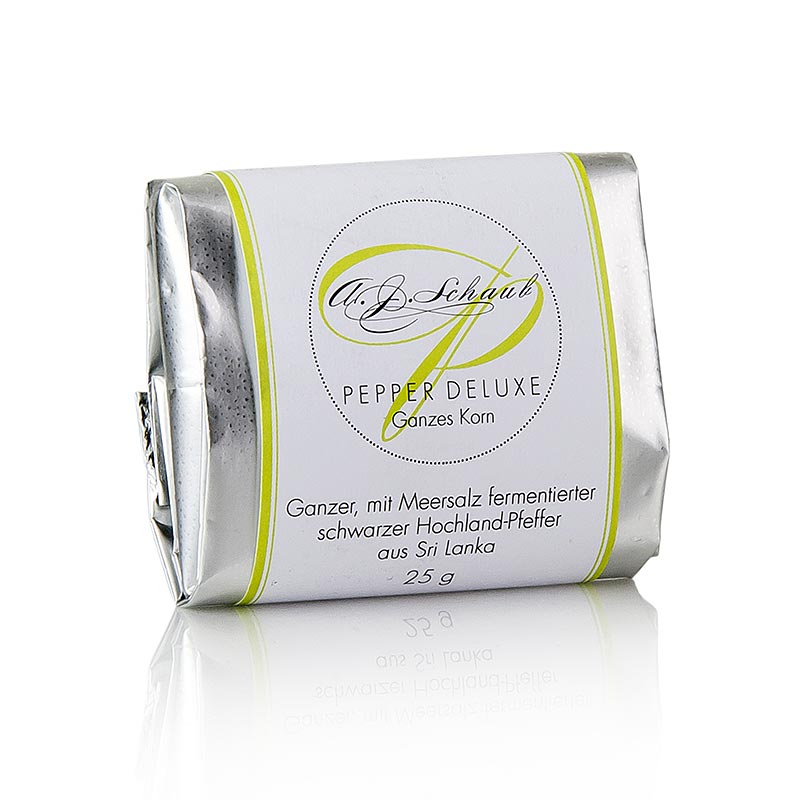 Schwarzer Pfeffer, mit Meersalz fermentiert, ganz, PEPPER DELUXE - 25 g - Aromatüte Schwarzer Pfeffer, mit Meersalz fermentiert, ganz, PEPPER DELUXE - 25 g - Aromatüte