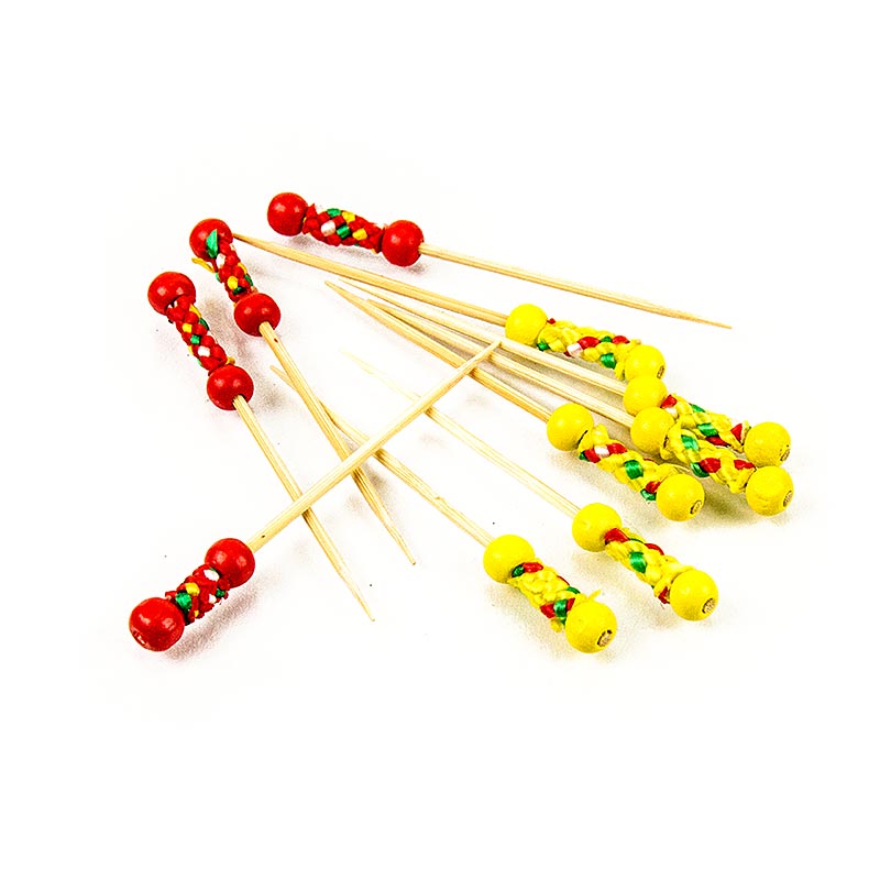 Brochetas de bambu Mexico, con decoracion colorida y cuentas, 7,5 cm - 40 piezas - bolsa