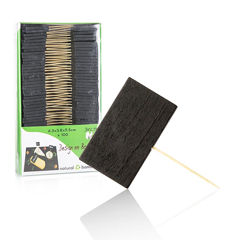 Brochetas de madera, con tablero de pizarra, 6,3 x 3,8 cm - 100 piezas - bolsa
