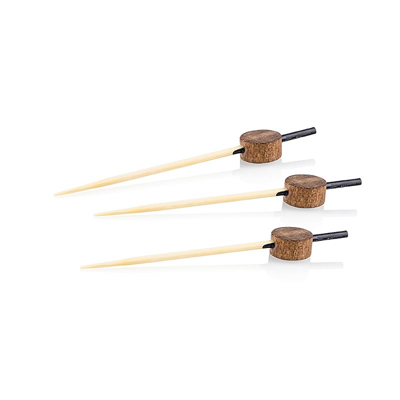 Pinchos de madera, con extremo en color negro, disco en color madera, 7 cm - 100 piezas - 