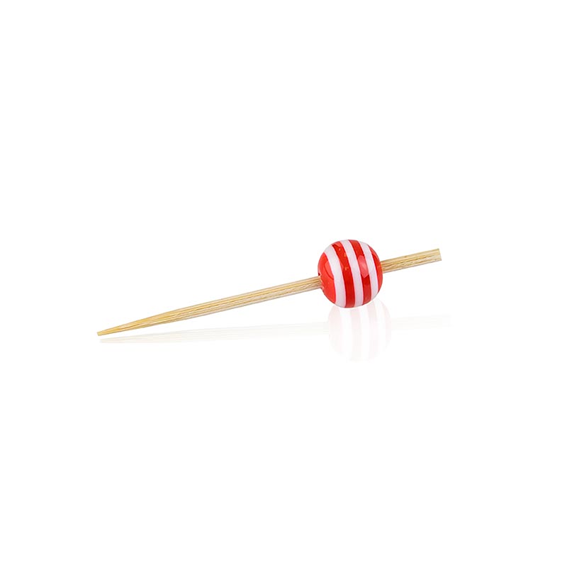 Brochetas de madera, con bola de cristal a rayas rojas / blancas, 5 cm - 100 piezas - bolsa