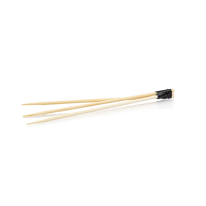 Brochetas de bambu, 9 cm, 3 puntas (tridente), atadas en negro - 100 piezas - bolsa
